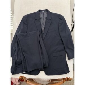 GS Suit Men's 50R Pants 46x27 Blue Wool Navy Pleated 2P Adjustable Pants CLEAN
